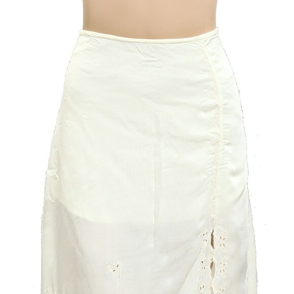Anthropologie Floral Eyelet Embordered Midi Skirt Mid Waisted Cream L-P 280437 - Picture 2 of 5